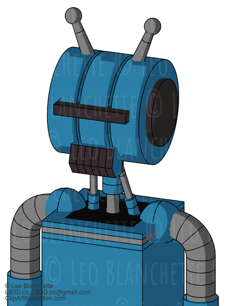 Blue Automaton With Multi-Toroid Head And Dark Tooth Mouth And Black Visor Cyclops And Double Antenna #21621