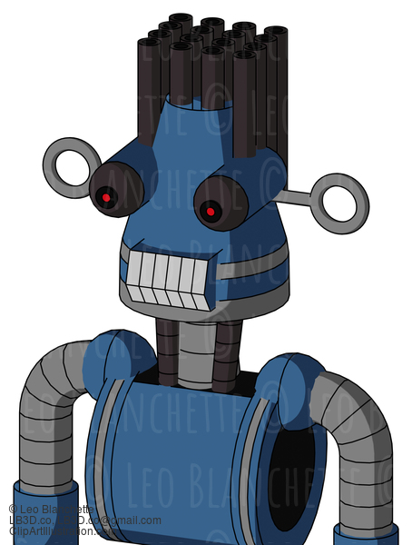 Blue Robot With Cone Head And Teeth Mouth And Red Eyed And Pipe Hair #21628