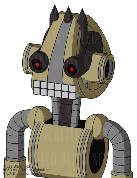 Army-Tan Automaton With Droid Head And Keyboard Mouth And Black Glowing Red Eyes And Three Dark Spikes #21629