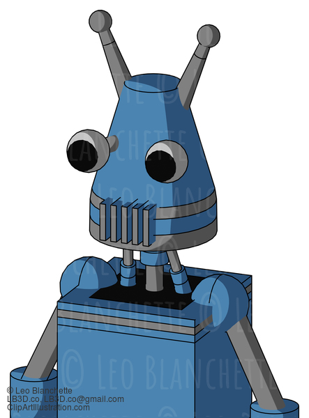 Blue Robot With Cone Head And Vent Mouth And Two Eyes And Double Antenna #21631