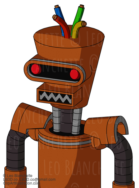 Brownish Droid With Cylinder-Conic Head And Square Mouth And Visor Eye And Wire Hair #21636