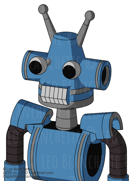 Blue Robot With Cone Head And Teeth Mouth And Two Eyes And Double Antenna #21638