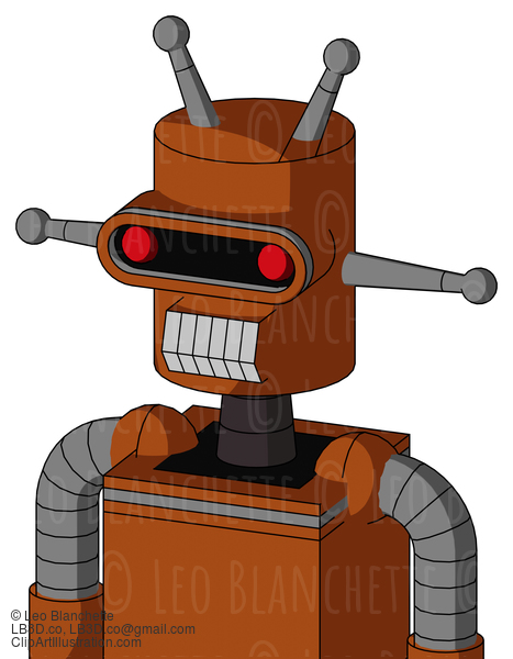 Brownish Droid With Cylinder Head And Teeth Mouth And Visor Eye And Double Antenna #21642