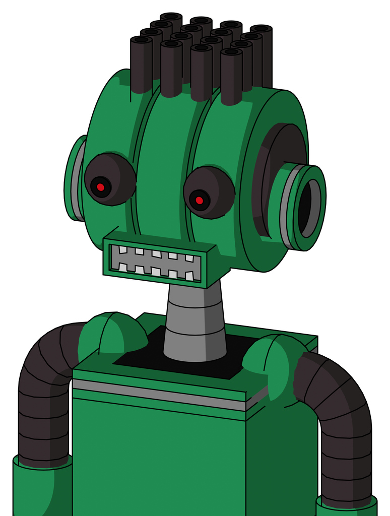Green Automaton With Multi-Toroid Head And Square Mouth And Red Eyed And Pipe Hair