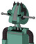 Green Mech With Droid Head And Speakers Mouth And Angry Eyes And Three Dark Spikes