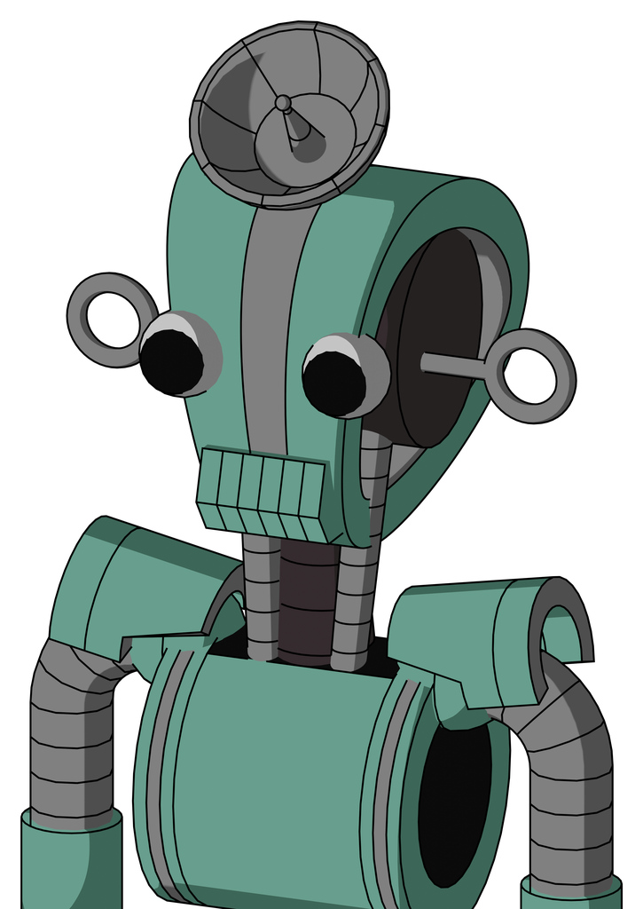 Green Mech With Droid Head And Toothy Mouth And Two Eyes And Radar Dish Hat