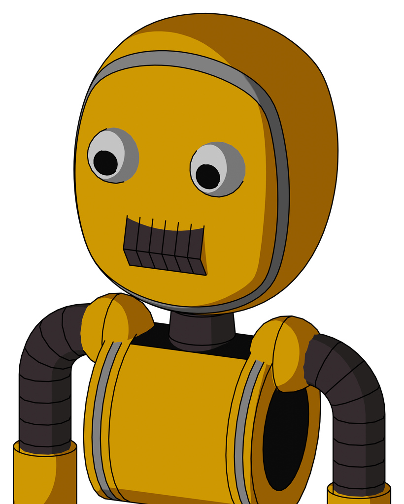 Yellow Robot With Bubble Head And Dark Tooth Mouth And Two Eyes
