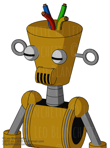 Dark-Yellow Automaton With Cylinder-Conic Head And Speakers Mouth And Two Eyes And Wire Hair #21695