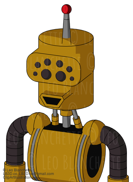 Dark-Yellow Automaton With Cylinder Head And Happy Mouth And Bug Eyes And Single Led Antenna #21701