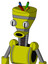 Yellow Robot With Vase Head And Round Mouth And Two Eyes And Wire Hair