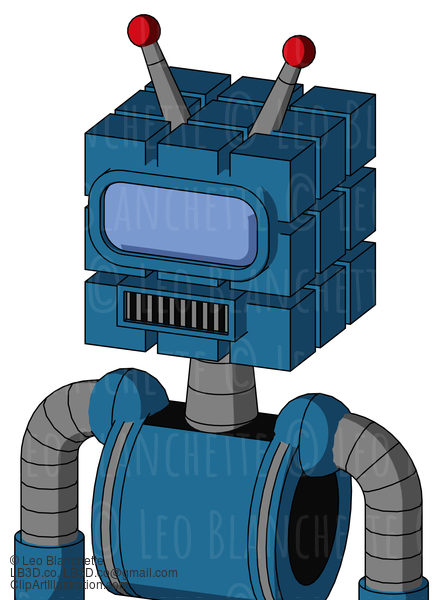 Blue Automaton With Cube Head And Square Mouth And Large Blue Visor Eye And Double Led Antenna #21754