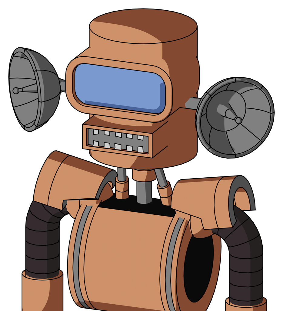 Peach Robot With Cylinder Head And Square Mouth And Large Blue Visor Eye