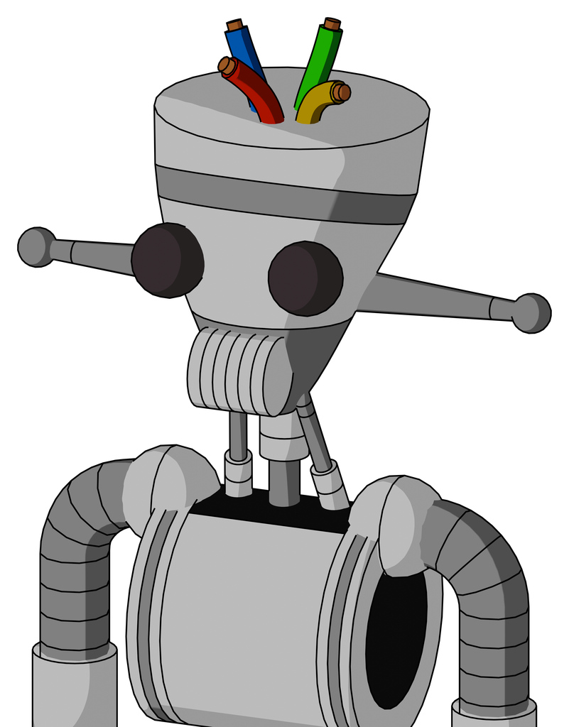 White Automaton With Vase Head And Speakers Mouth And Two Eyes And Wire Hair