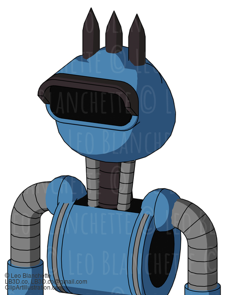 Blue Robot With Rounded Head And Black Visor Eye And Three Dark Spikes #21778