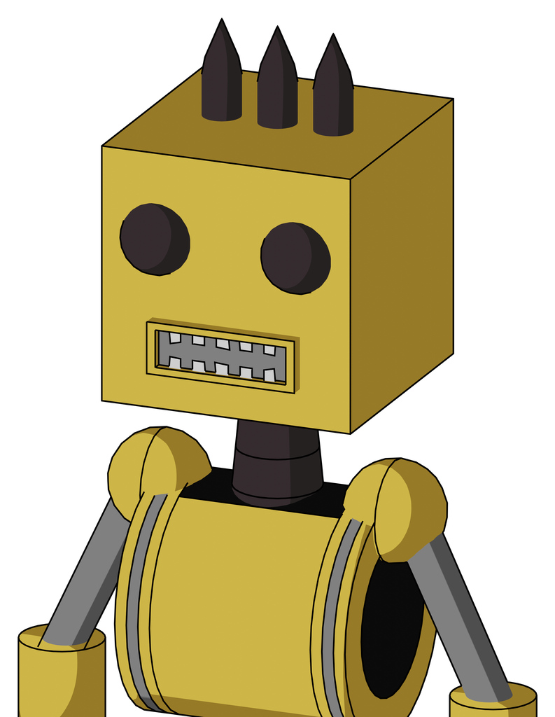 Yellow Droid With Box Head And Square Mouth And Two Eyes And Three Dark Spikes