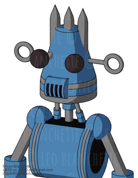 Blue Robot With Cone Head And Speakers Mouth And Two Eyes And Three Spiked #21803