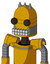 Yellow Robot With Dome Head And Keyboard Mouth And Two Eyes And Three Spiked