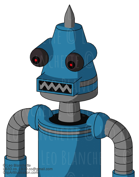 Blue Automaton With Cone Head And Square Mouth And Red Eyed And Spike Tip #21829