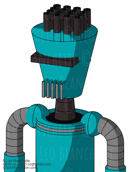 Blue Robot With Cylinder-Conic Head And Vent Mouth And Black Visor Cyclops And Pipe Hair #21833