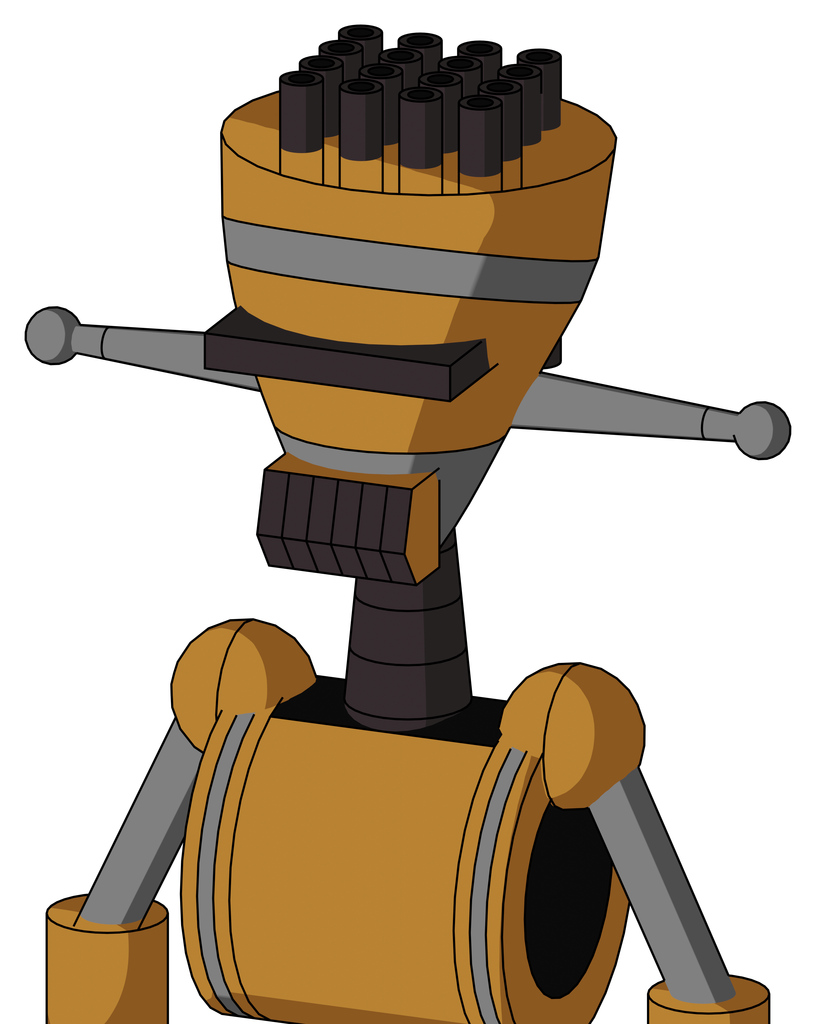 Yellowish Droid With Vase Head And Dark Tooth Mouth And Black Visor Cyclops And Pipe Hair