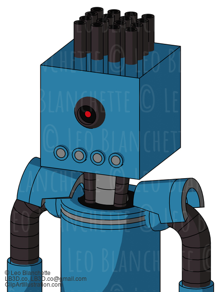 Blue Automaton With Box Head And Pipes Mouth And Black Cyclops Eye And Pipe Hair #21840