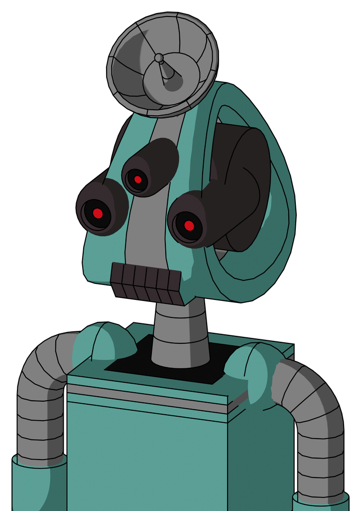 Greenish Mech With Droid Head And Dark Tooth Mouth And Three-Eyed And Radar Dish Hat