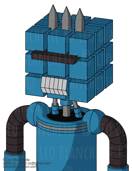 Blue Automaton With Cube Head And Teeth Mouth And Black Visor Cyclops And Three Spiked #21864