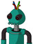 Green Automaton With Rounded Head And Pipes Mouth And Black Glowing Red Eyes And Wire Hair