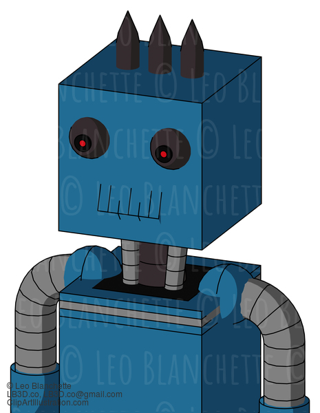 Blue Automaton With Box Head And Toothy Mouth And Red Eyed And Three Dark Spikes #21886