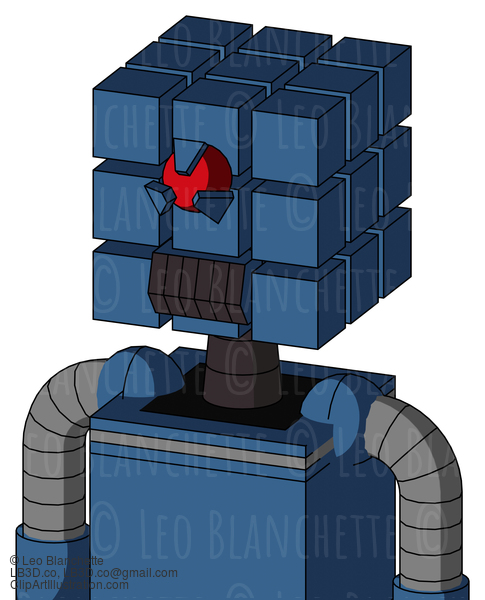 Blue Robot With Cube Head And Dark Tooth Mouth And Angry Cyclops Eye #21891