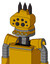 Yellow Robot With Cone Head And Pipes Mouth And Bug Eyes And Three Dark Spikes
