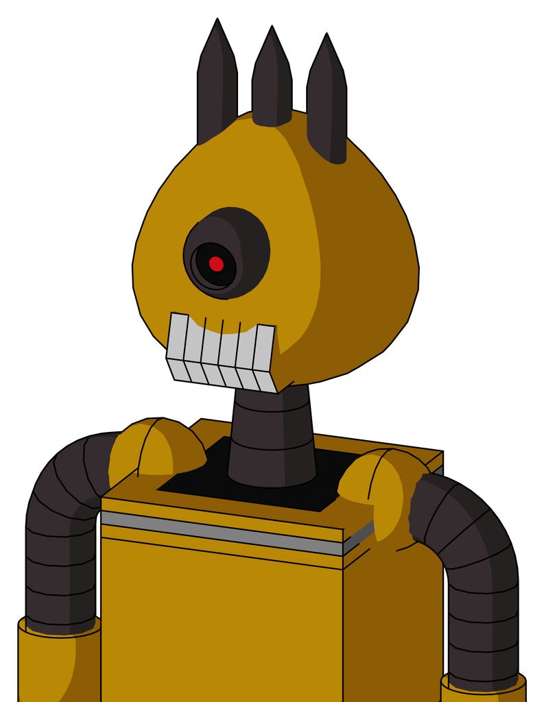 Yellow Droid With Rounded Head And Teeth Mouth And Black Cyclops Eye And Three Dark Spikes