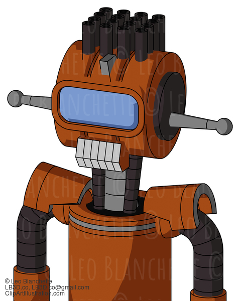 Brownish Droid With Multi-Toroid Head And Teeth Mouth And Large Blue Visor Eye And Pipe Hair #21938