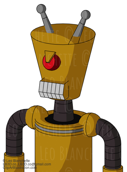 Dark-Yellow Automaton With Cylinder-Conic Head And Teeth Mouth And Angry Cyclops And Double Antenna #21950