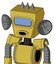 Yellow Droid With Box Head And Round Mouth And Large Blue Visor Eye And Three Spiked
