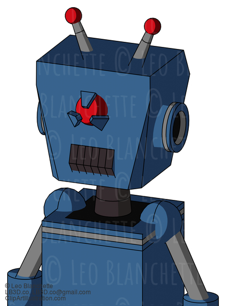 Blue Robot With Box Head And Dark Tooth Mouth And Angry Cyclops Eye And Double Led Antenna #21960