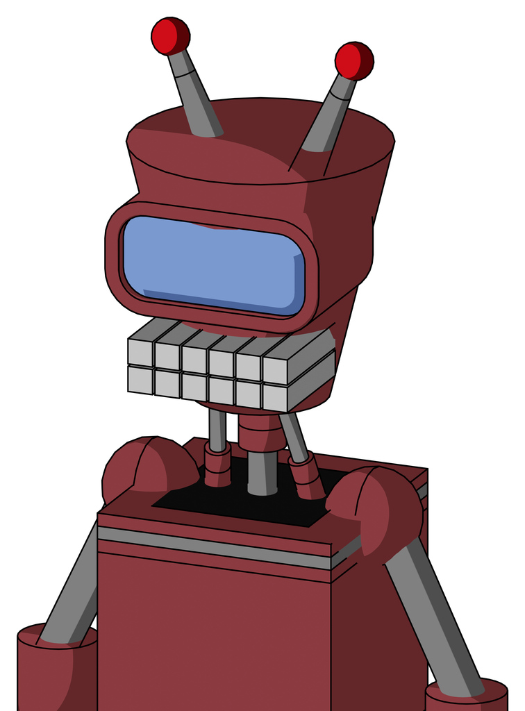 Red Mech With Cylinder-Conic Head And Keyboard Mouth And Large Blue Visor Eye And Double Led Antenna