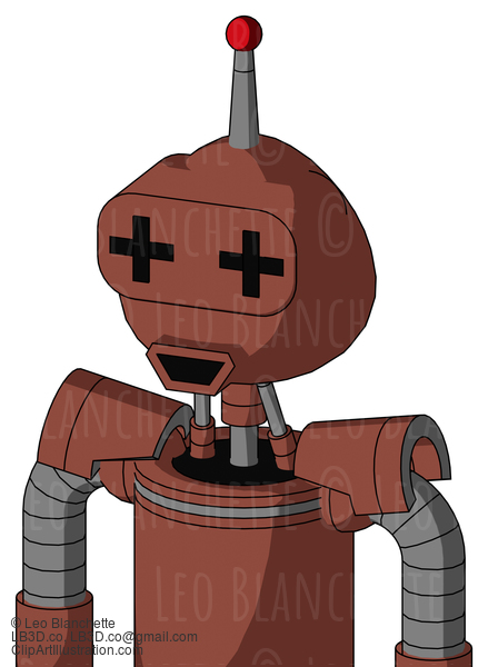 Brown Droid With Rounded Head And Happy Mouth And Plus Sign Eyes And Single Led Antenna #21977