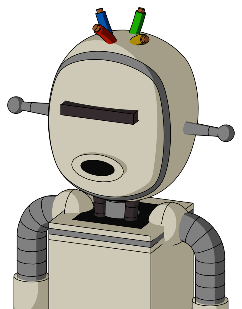 Tan Mech With Bubble Head And Round Mouth And Black Visor Cyclops And Wire Hair