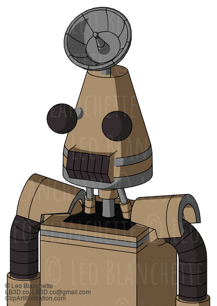 Cardboard Robot With Cone Head And Dark Tooth Mouth And Two Eyes And Radar Dish Hat #21987