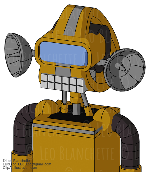 Dark-Yellow Automaton With Droid Head And Keyboard Mouth And Large Blue Visor Eye #21999