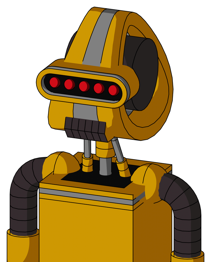 Yellow Robot With Droid Head And Dark Tooth Mouth And Visor Eye