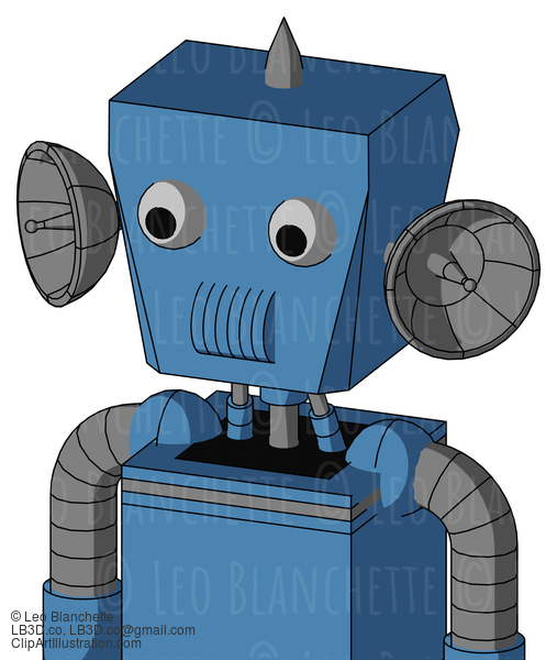 Blue Robot With Box Head And Speakers Mouth And Two Eyes And Spike Tip #22009