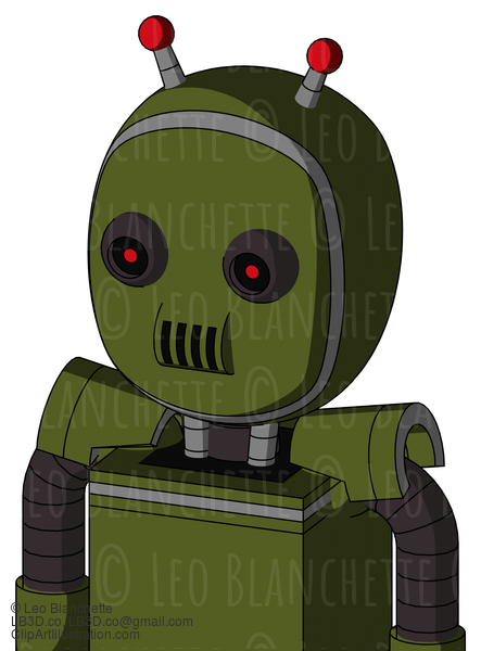 Army-Green Automaton With Bubble Head And Speakers Mouth And Black Glowing Red Eyes And Double Led Antenna #22016