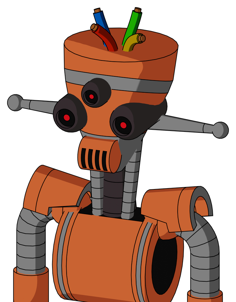 Orange Mech With Vase Head And Speakers Mouth And Three-Eyed And Wire Hair