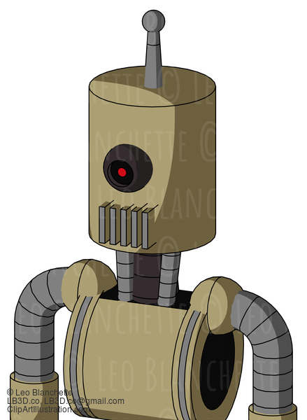 Army-Tan Automaton With Cylinder Head And Vent Mouth And Black Cyclops Eye And Single Antenna #22044