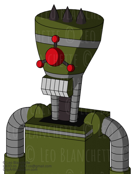 Army-Green Automaton With Vase Head And Teeth Mouth And Cyclops Compound Eyes And Three Dark Spikes #22054