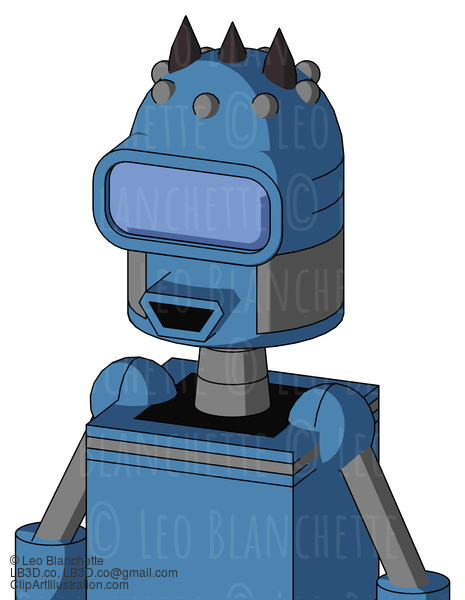 Blue Robot With Dome Head And Happy Mouth And Large Blue Visor Eye And Three Dark Spikes #22056