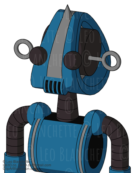 Blue Automaton With Droid Head And Speakers Mouth And Two Eyes And Spike Tip #22079