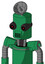 Green Automaton With Cylinder Head And Speakers Mouth And Black Glowing Red Eyes And Radar Dish Hat